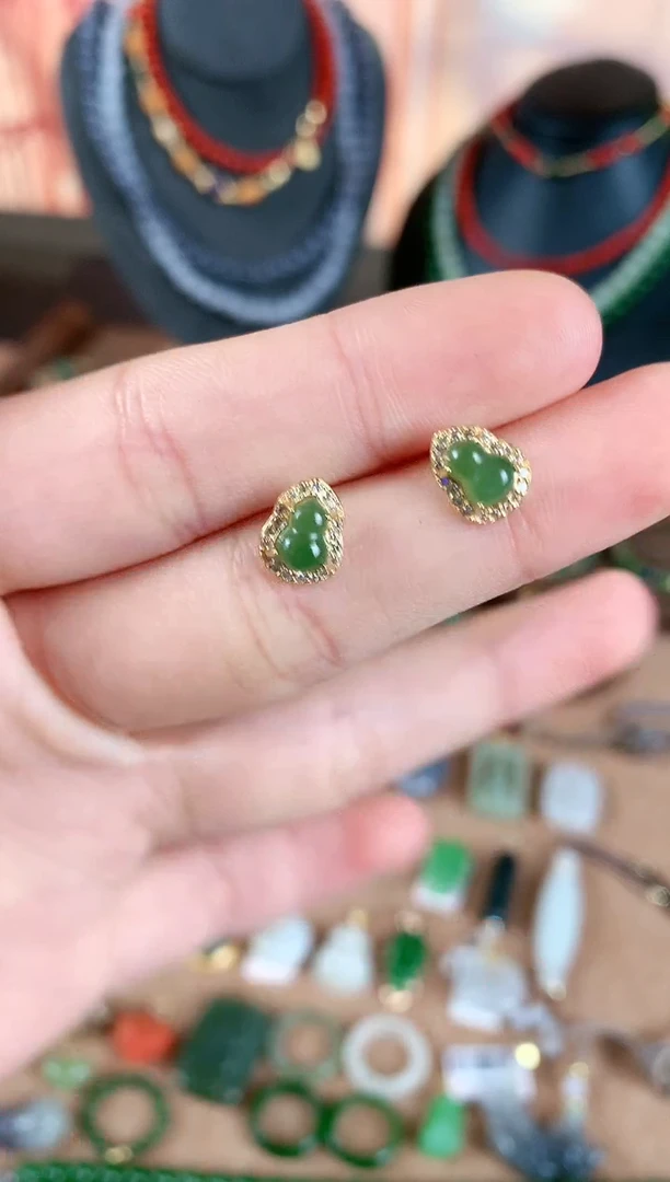 银S925镶嵌和田玉耳饰1