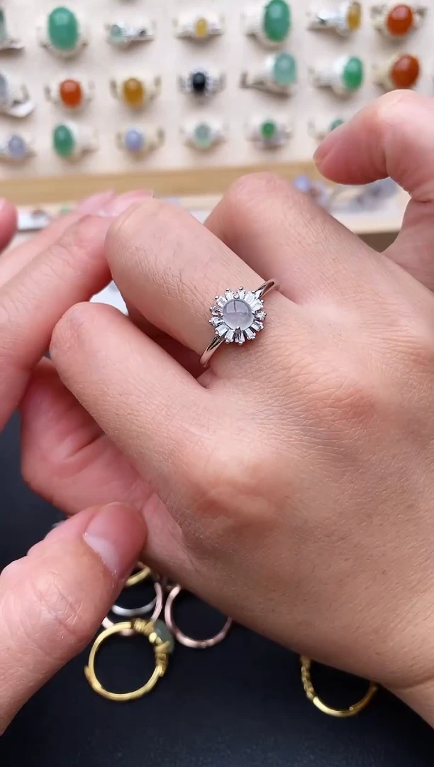 【闪购商品】翡翠戒指银S925镶嵌天然翡翠111  7+