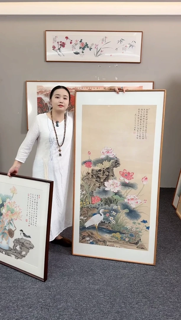 国画荷花155*76手绘作品