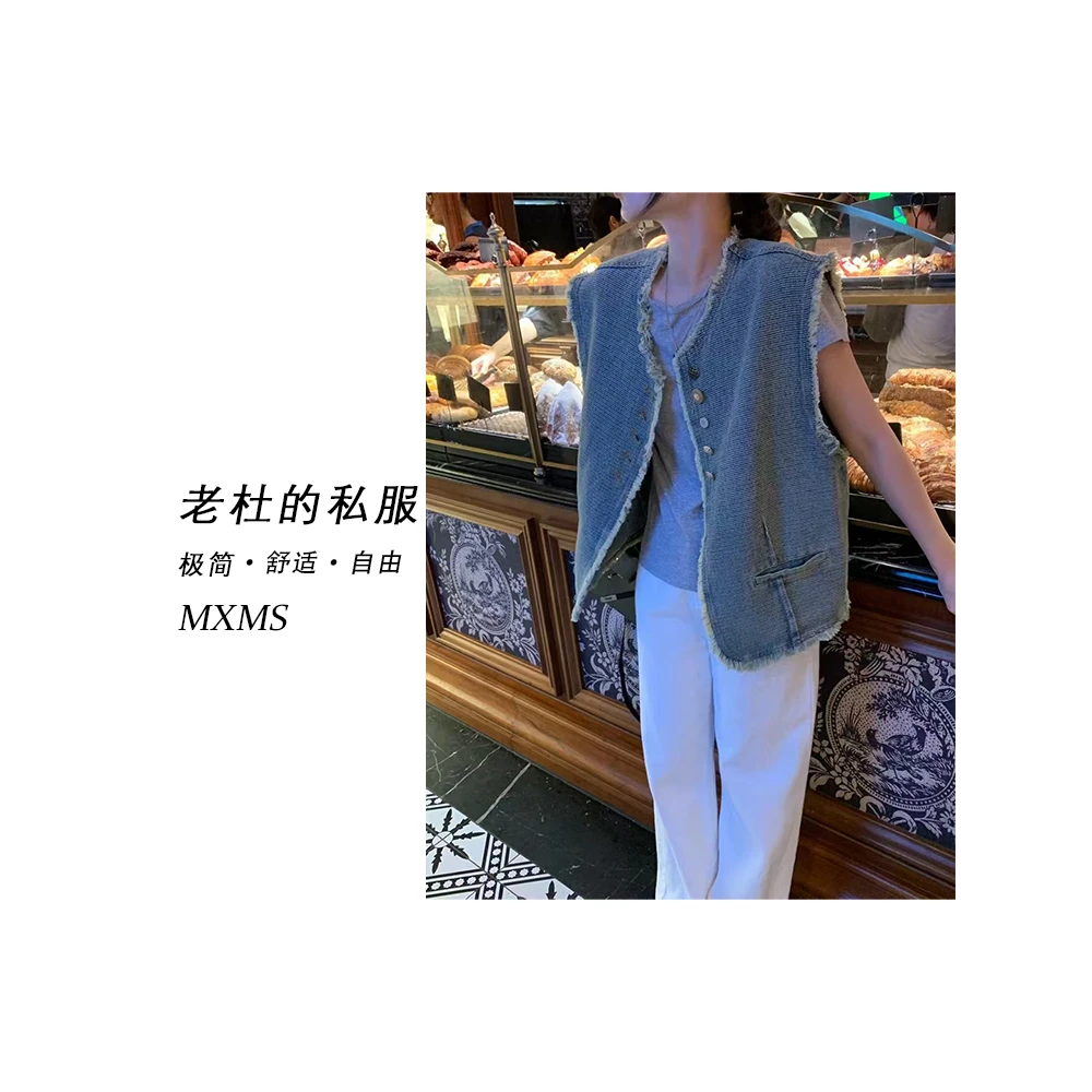 （麦欢尼）24D-162-"优雅淑女范"极简牛仔磨毛休闲马甲