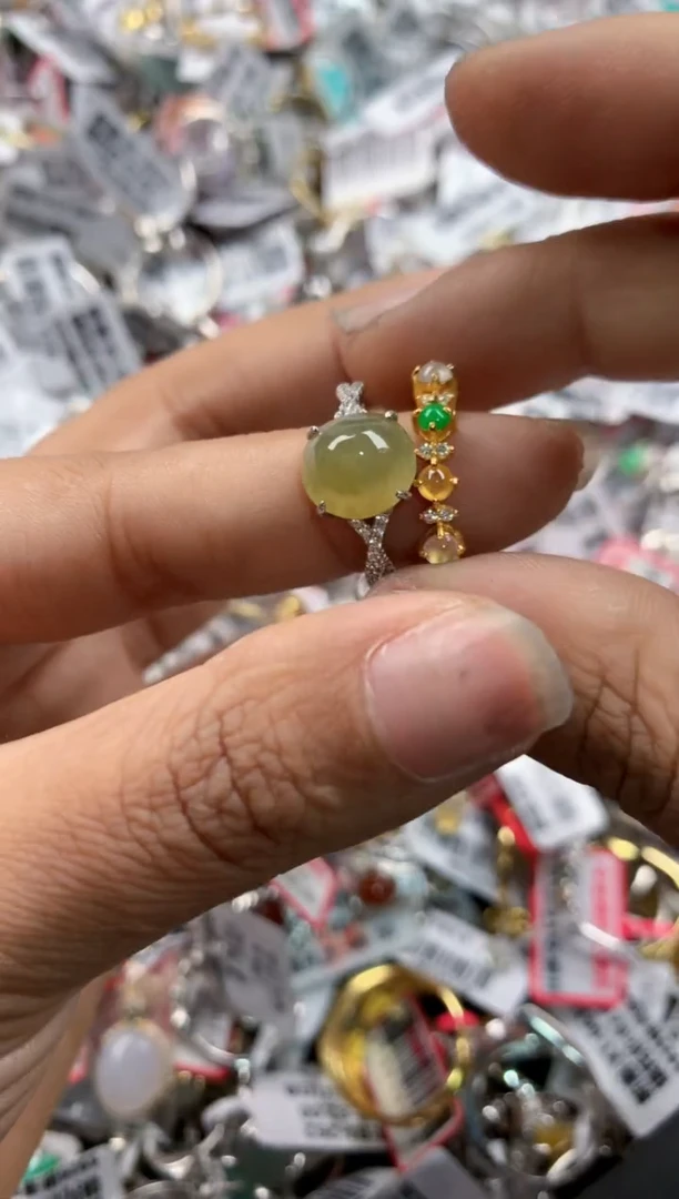 银S925镶嵌戒指翡翠15    10