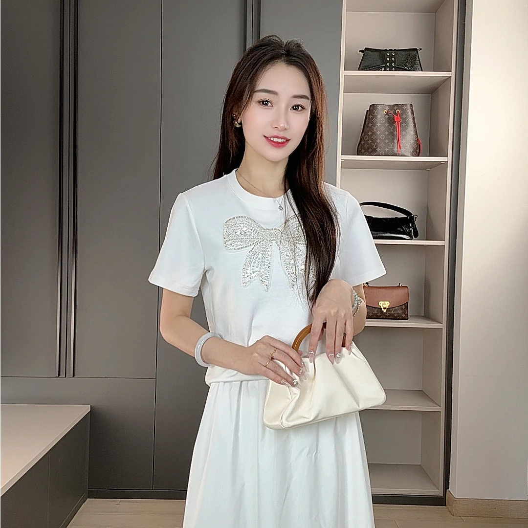 【现货】 “珠片蕾丝蝴蝶结” 深圳南油轻奢立体绣花重工原创设计短袖