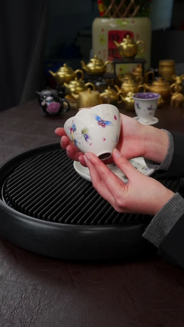 【闪购商品】杯【宜景窑手绘蝶舞】紫色杯子