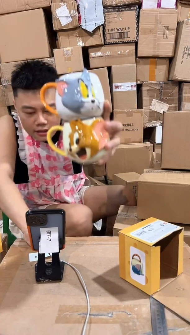 瓷片原盒立体猫和老鼠对杯