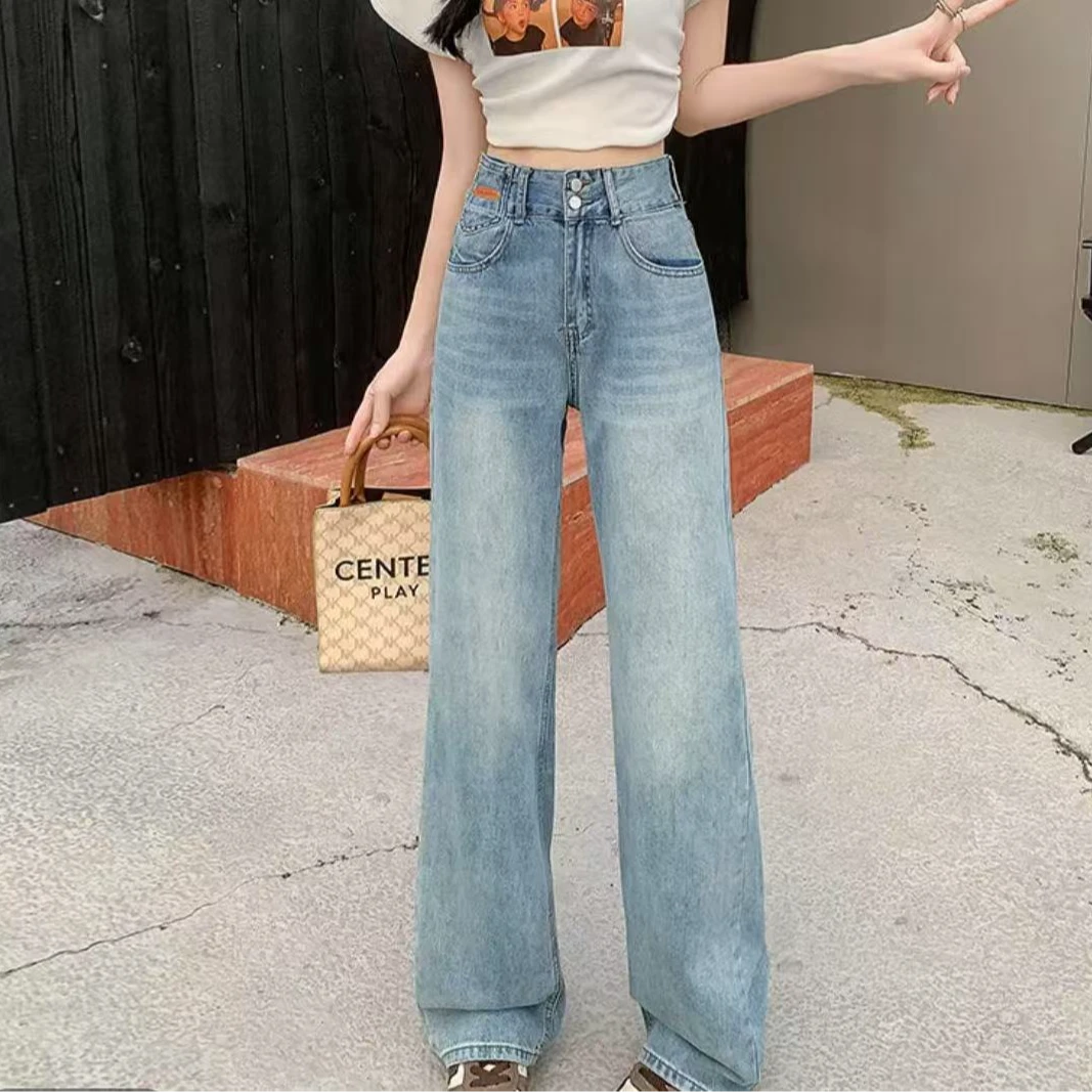 【集合店】H3161时尚百搭阔腿高腰显瘦牛仔裤