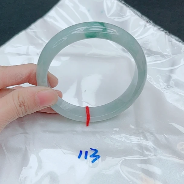 【圈口61~63】缅甸A货翡翠手镯天然玉镯女款晴水蓝飘花手镯680-113