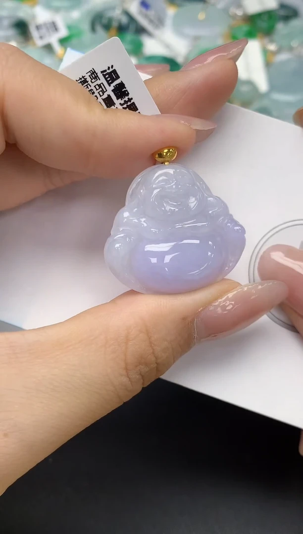 颈饰18K金镶嵌翡翠天然缅甸a货翡翠百元以上9元证书费自理