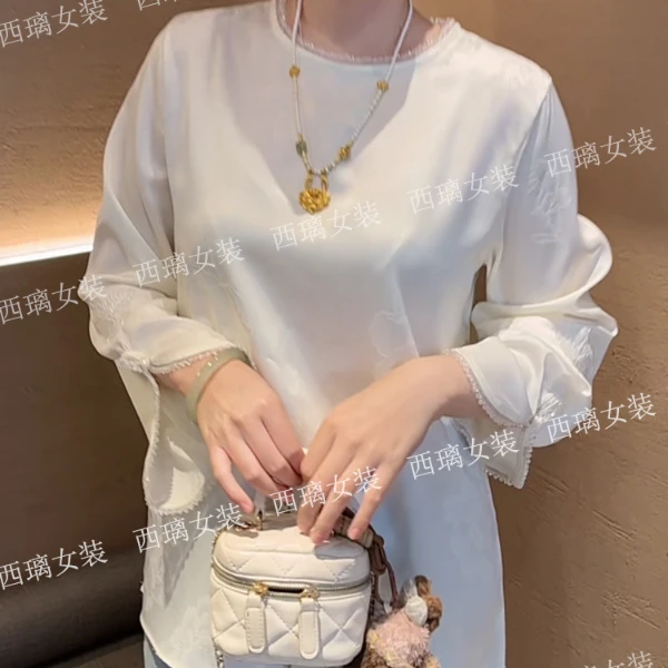 【琉玥】重工钉珠薄款宽松新中式国风百搭上衣长袖打底衫女士夏季