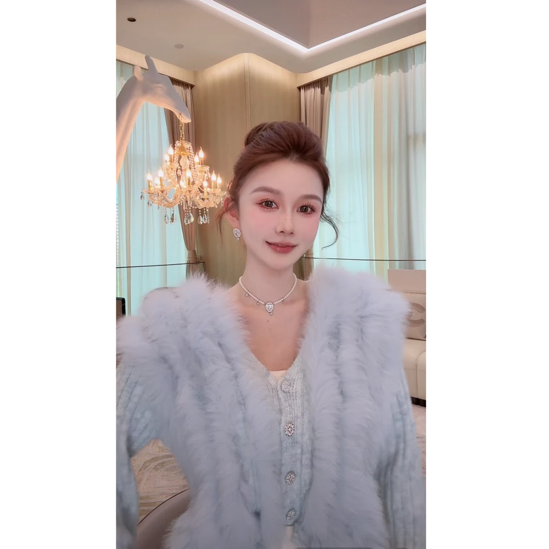 AZZHEN【心动蜜语】狐狸毛拼接毛衣开衫AZ5FBS10-00皮草正品