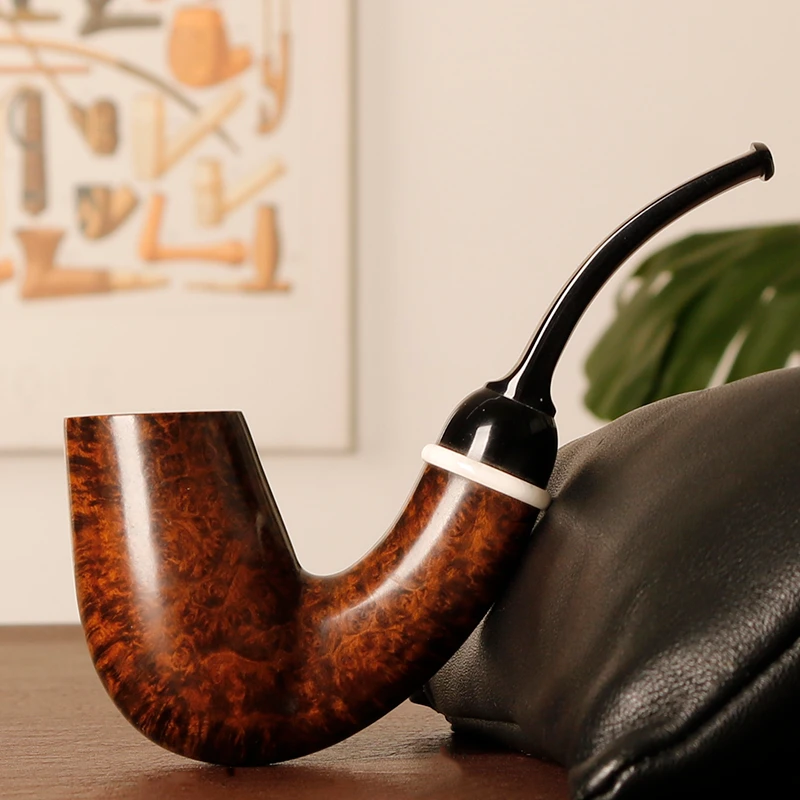 美国海神 深色光面弯斗 手工石楠木烟斗