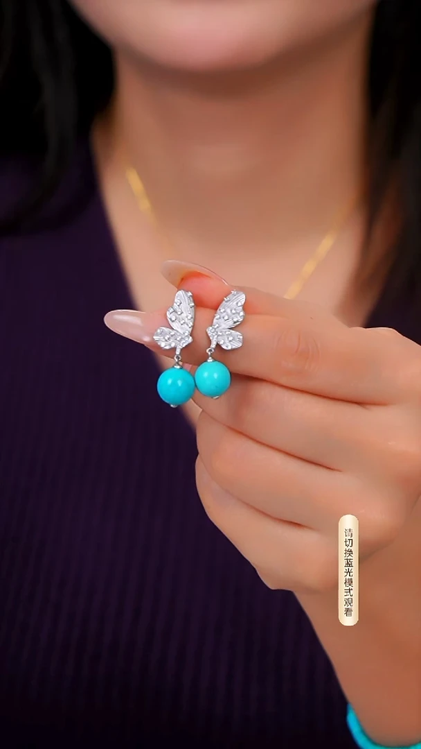 银S925镶嵌绿松石耳环多样性发一对