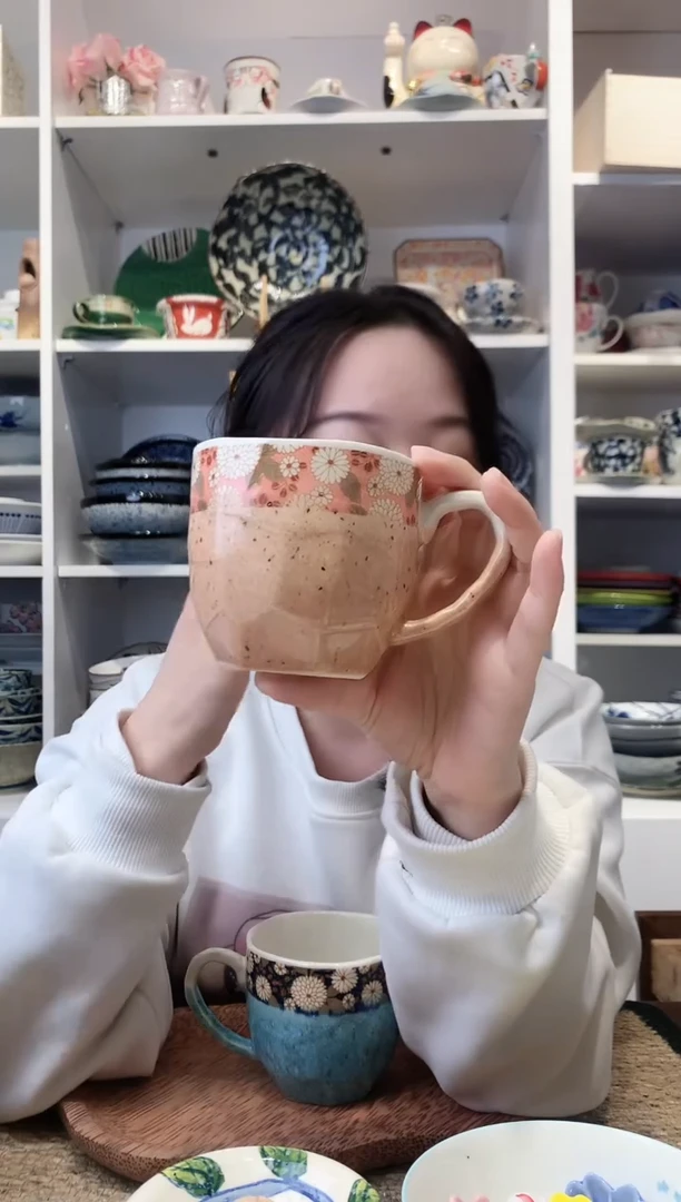 陶瓷【新品】锦菊八角马克杯