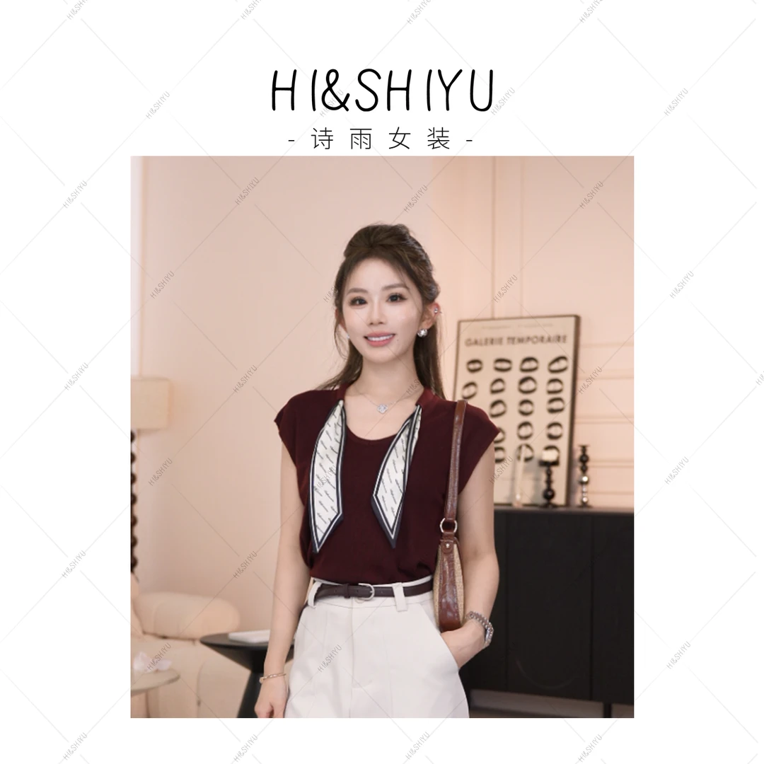 HISHIYU【巴黎日记】老钱风早秋新款气质丝巾羊毛短袖