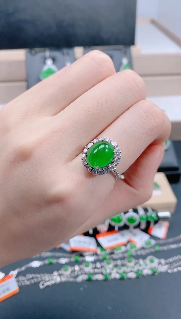 银S925镶嵌戒指翡翠天然翡翠