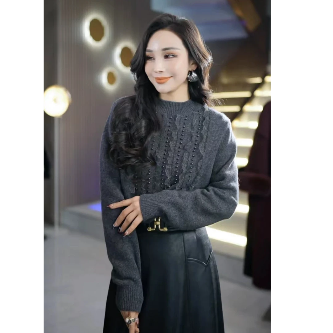 冬季时尚气质百搭加厚花边100羊毛女士羊毛羊毛衫0ly9955220