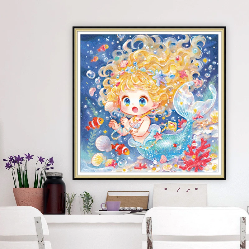 KS十字绣人鱼公主2025年新款棉线自己绣手工DIY套件客厅卧室挂画