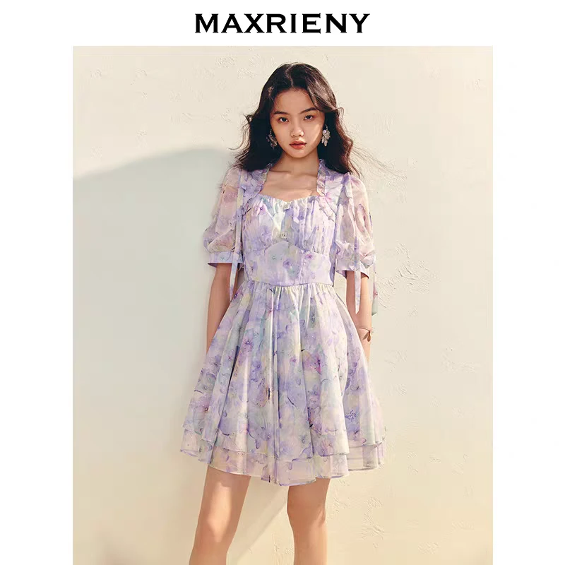 MAXRIENY玛克茜妮荷叶边印花收腰连衣裙MS86DR050F70