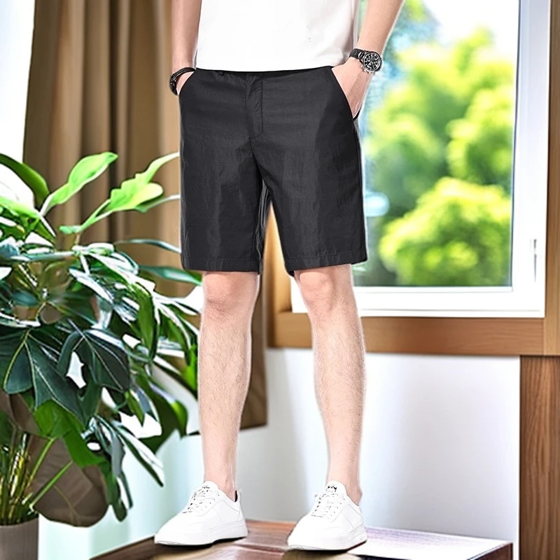 娜罗普西黑色冰丝男士短裤外穿夏季5分裤男裤速干休闲五分裤4分裤