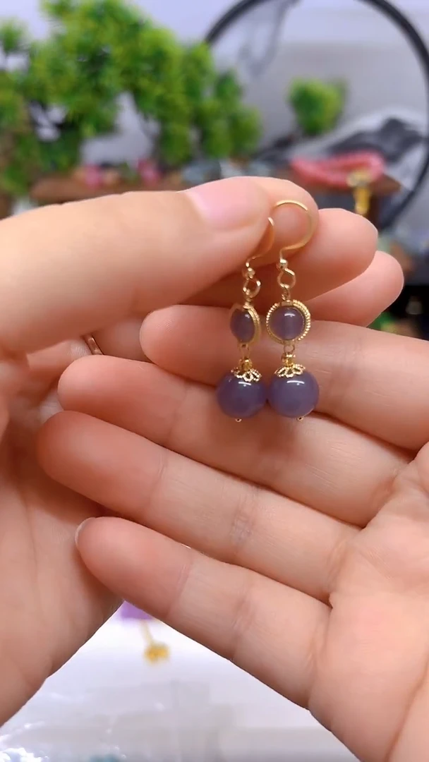 和田玉14K金镶嵌耳饰E802