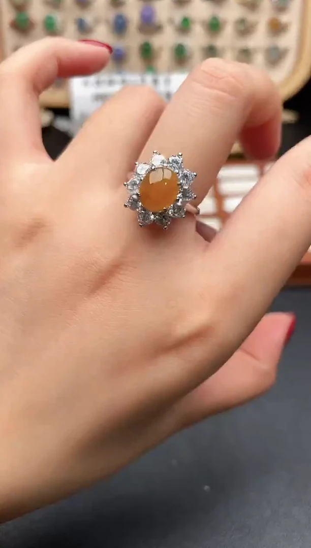 银S925镶嵌戒指翡翠一物一证一礼盒