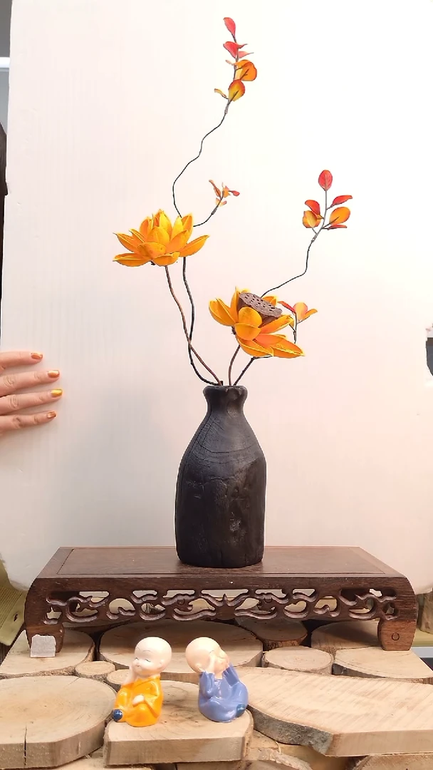 木碳化实木花瓶自然开裂花瓶摆件