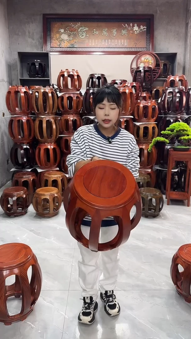 【闪购商品】花梨木类家具白宫木大号鼓凳一对