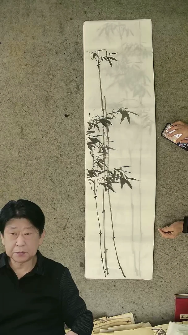 国画四尺对开  墨竹条屏 34*138cm