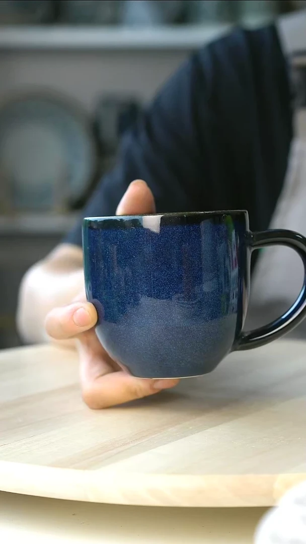 陶瓷微瑕窑变星空蓝350ml马克杯@4-2@