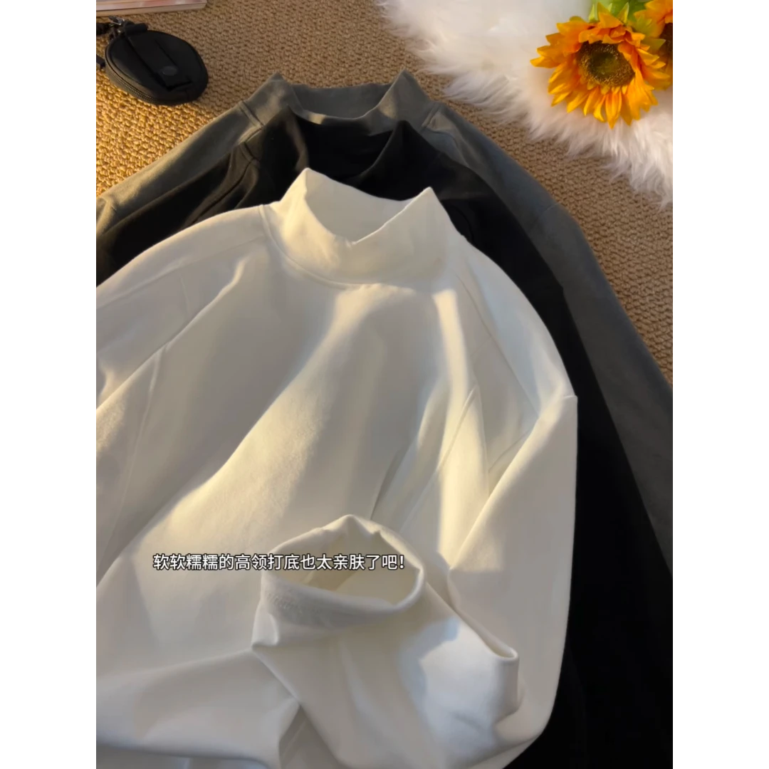 V37日系cleanfit长袖T恤男秋冬季纯色内搭拼接打底衫宽松休闲外套