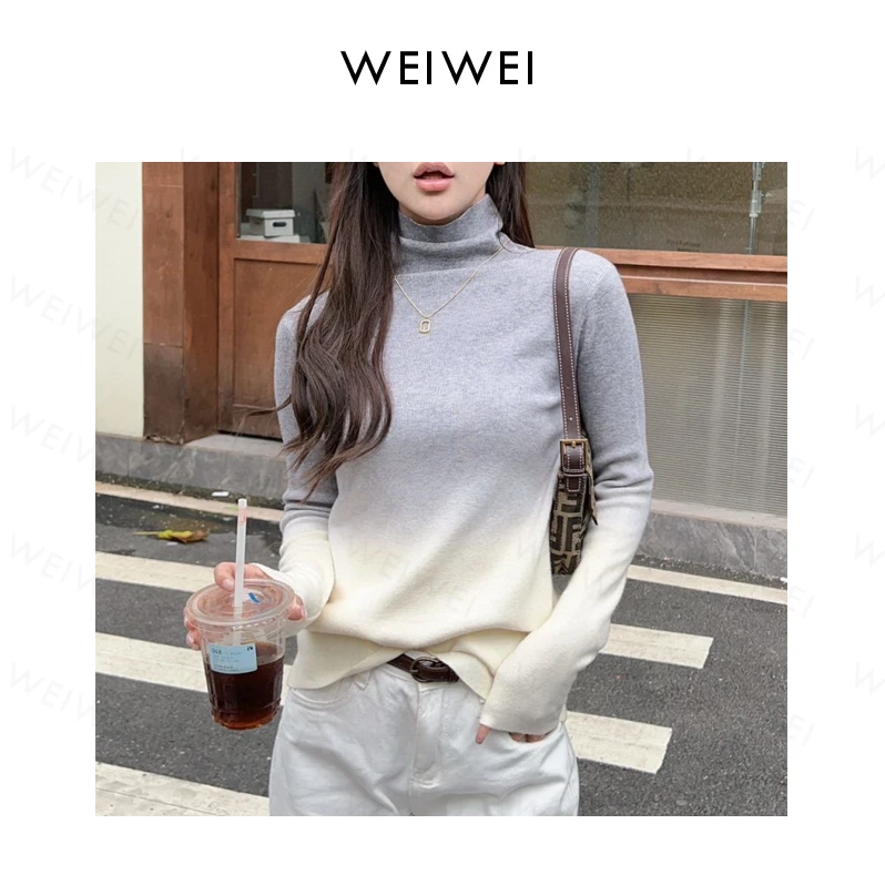 新款堆堆领羊毛渐色修身显瘦百搭针织打底衫MC903