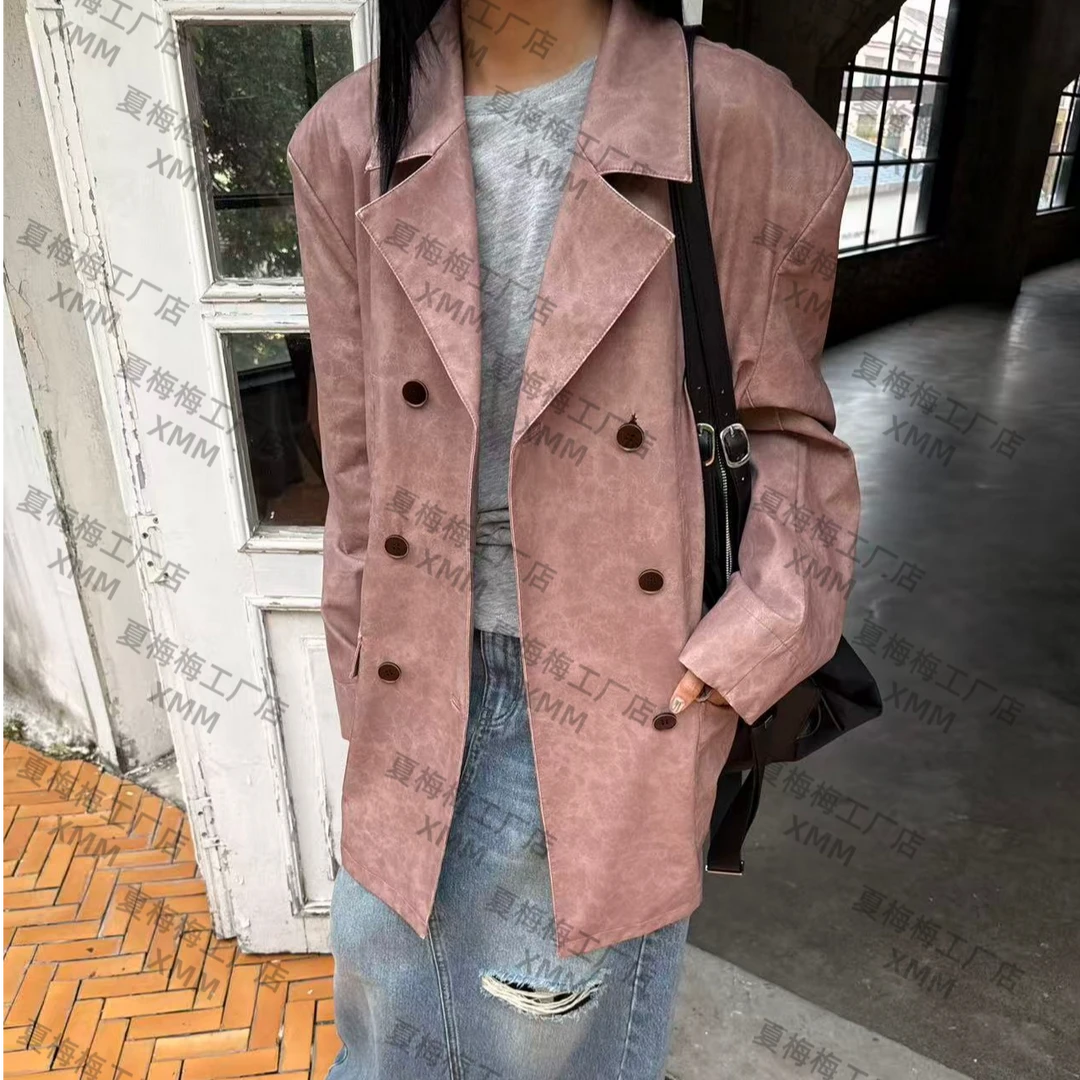 XMM.【西装皮衣外套】秋季做旧擦色宽松笑笑家2025新款潮洋气G85705