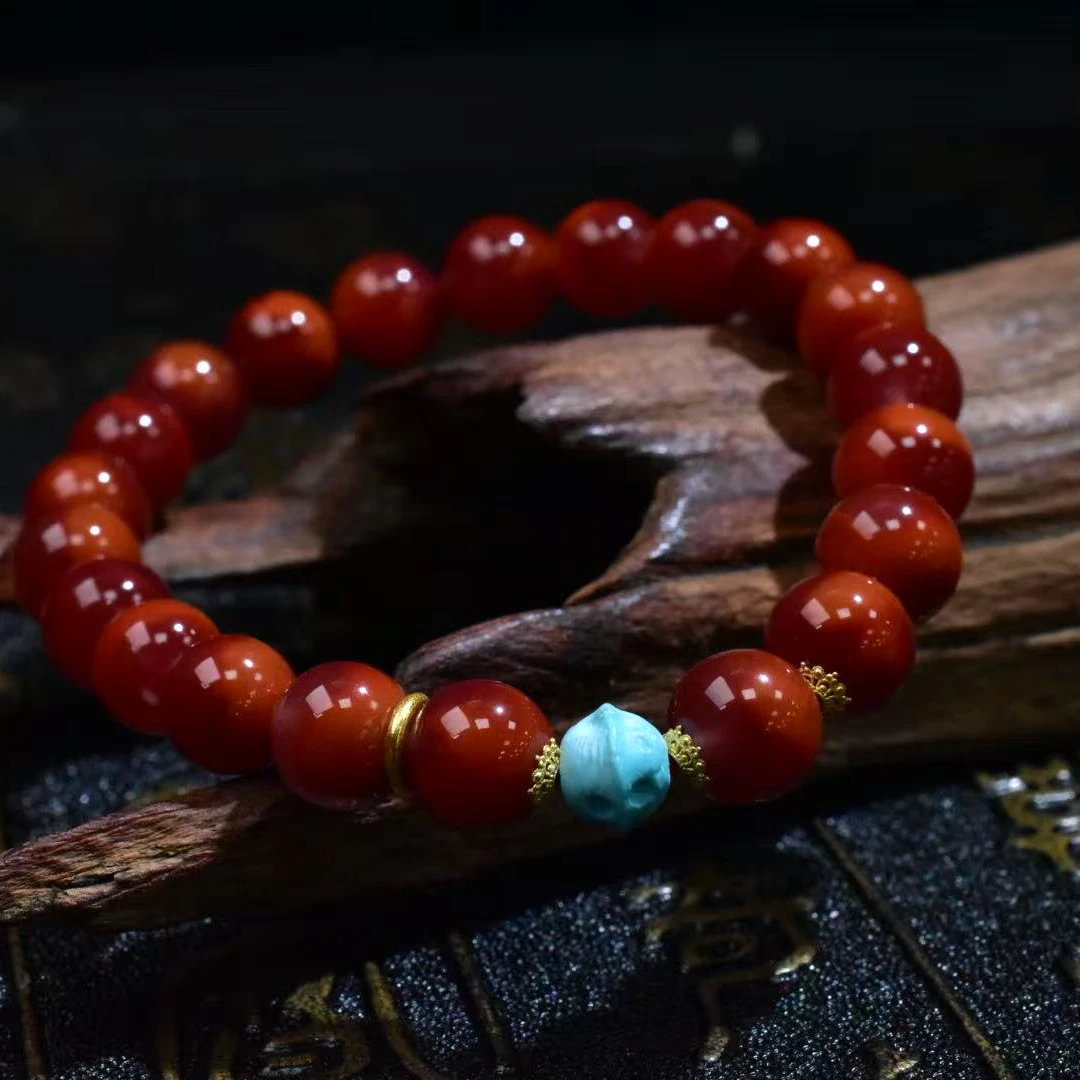 SJ【一九珠宝】收藏南红牛血手串-卡8mm18K金-多样性发一件  YJ3138