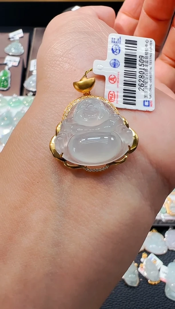 吊坠(不含链)18K金镶嵌翡翠佛公吊坠1509