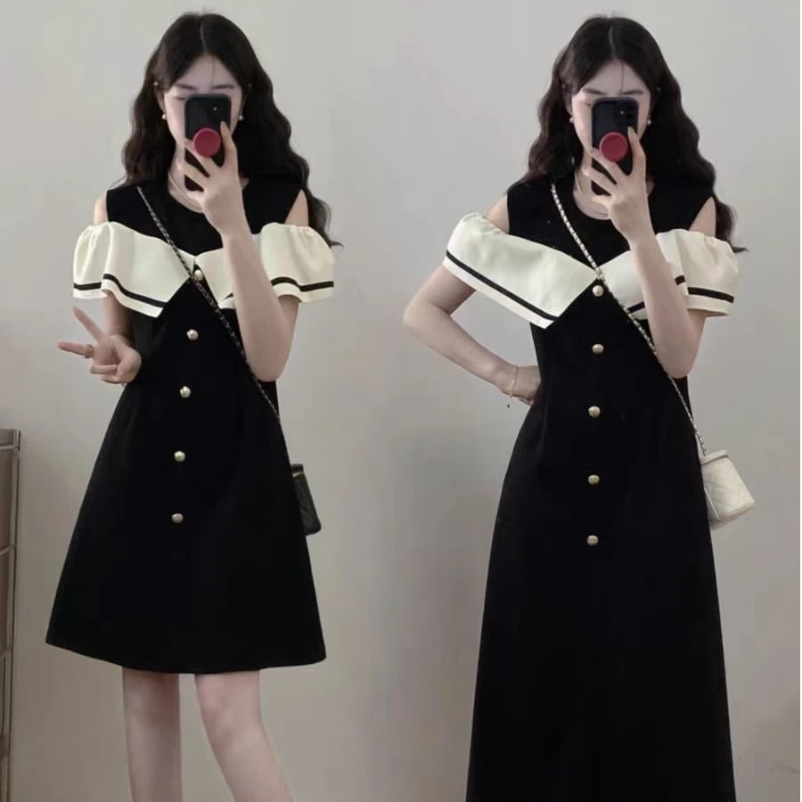 （80-200斤）假两件露肩连衣裙夏新款大码胖mm显瘦高级感法式裙1900