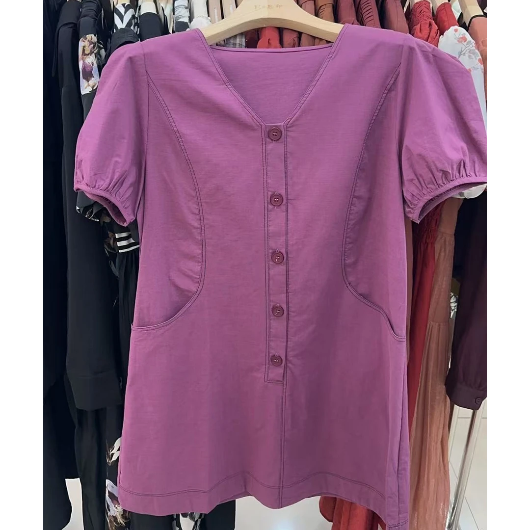 韩式小众V领泡泡袖连衣裙