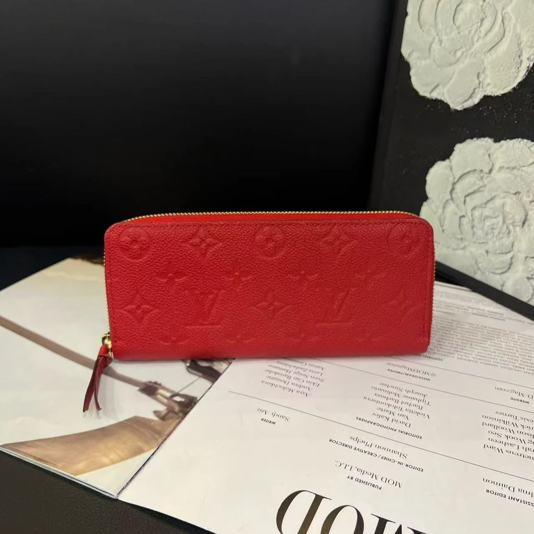 95新 LouisVuitton/路易威登 红金全皮长款钱包16年B5399