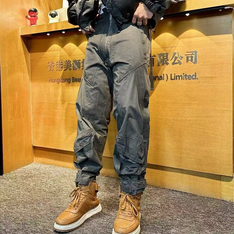 2025H·K美狮潮牌重工水洗美式废土做旧机车多口袋工装休闲裤