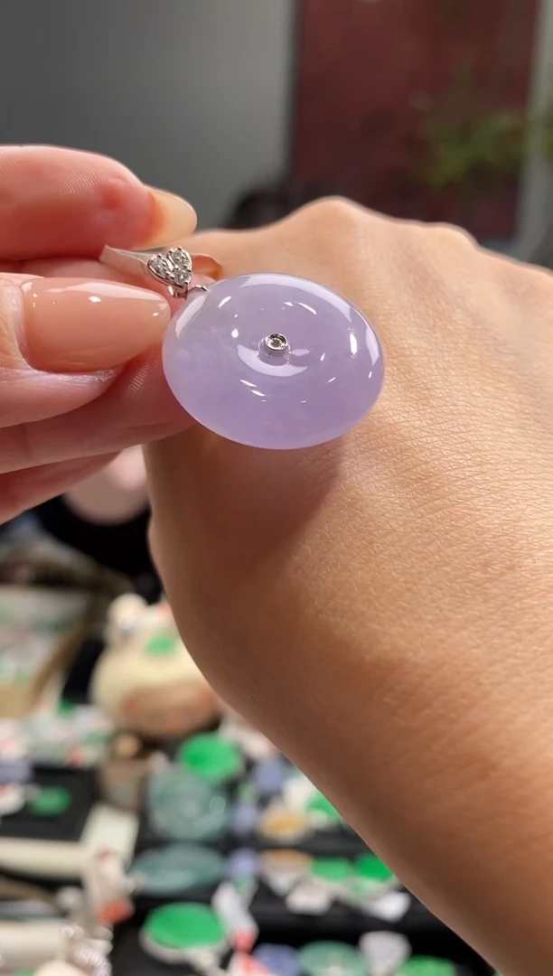 吊坠(不含链)18K金镶嵌翡翠平安扣