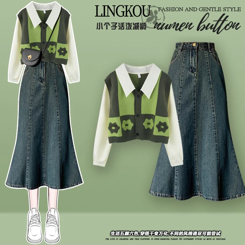 春季套装女2025新款时尚洋气衬衫上衣配宽松显瘦牛仔半身裙两件套