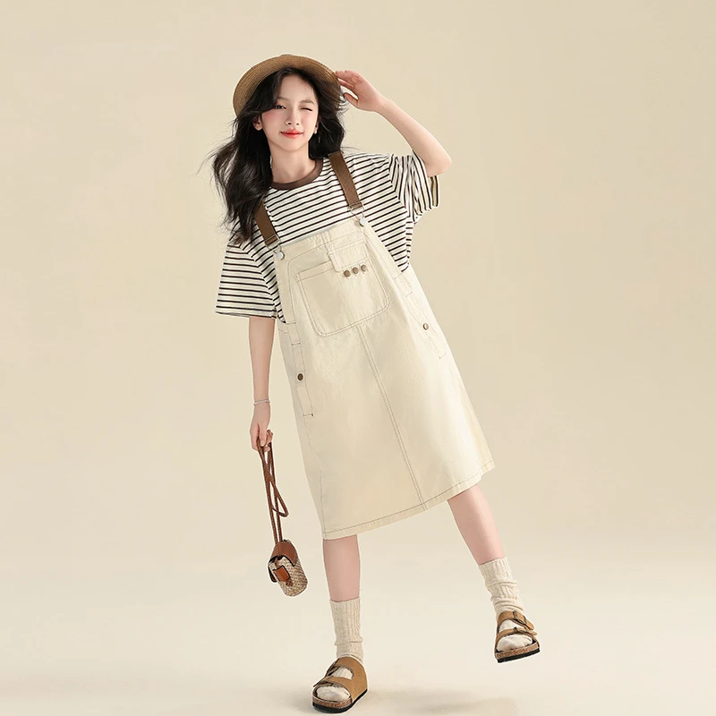 女童连衣裙2025夏季新款洋气大童时髦裙子韩范背带裙套装青少年