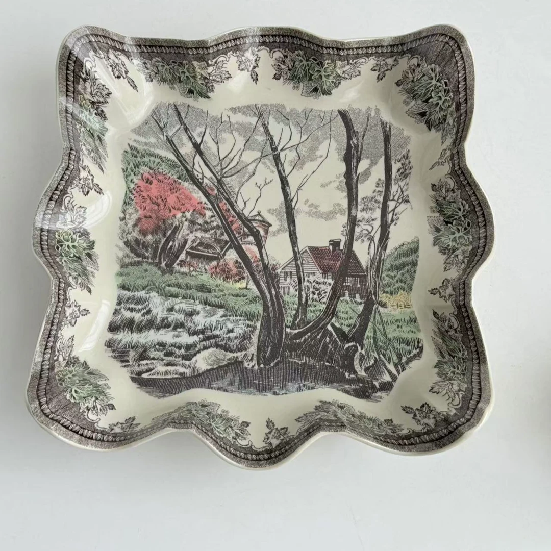 乡间丛林系列釉中彩四脚果盘28×28×8cm101