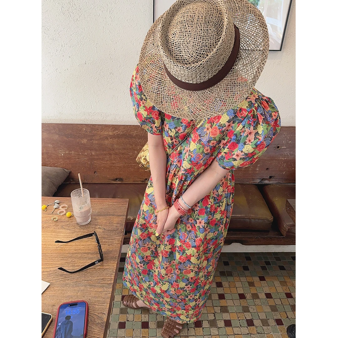 智英欧尼【碎花连衣裙设计感重工短袖夏款洋气2025新款爆款】