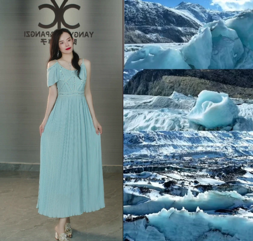 可以两穿104786天使之翼连衣裙重工钉珠百褶轻奢大摆显瘦吊带长裙