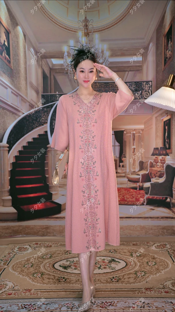 【920-1】新款欧式澳钻修身显瘦七分袖连衣裙