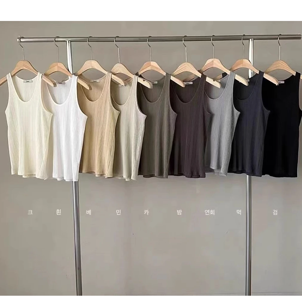 现货！lake side泡菜~东大门2025春修身螺纹低u领针织吊带背心