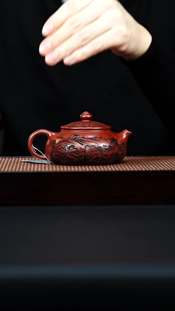 茶壶紫砂宜兴紫砂 筋纹寒江壶