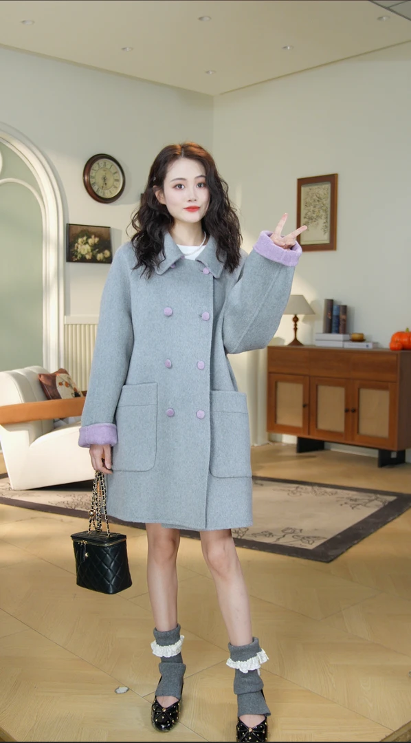 张肖肖秋冬新款千金风气质韩版双面呢羊毛大衣1556