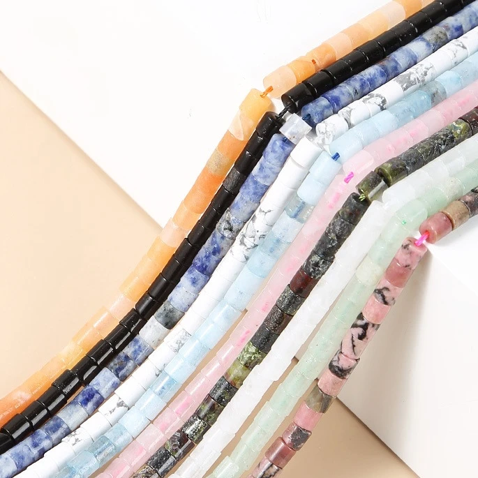 综合4x4mm粉晶玉石圆管形散珠DIY饰品配件绿东陵虎眼圆柱形串批发