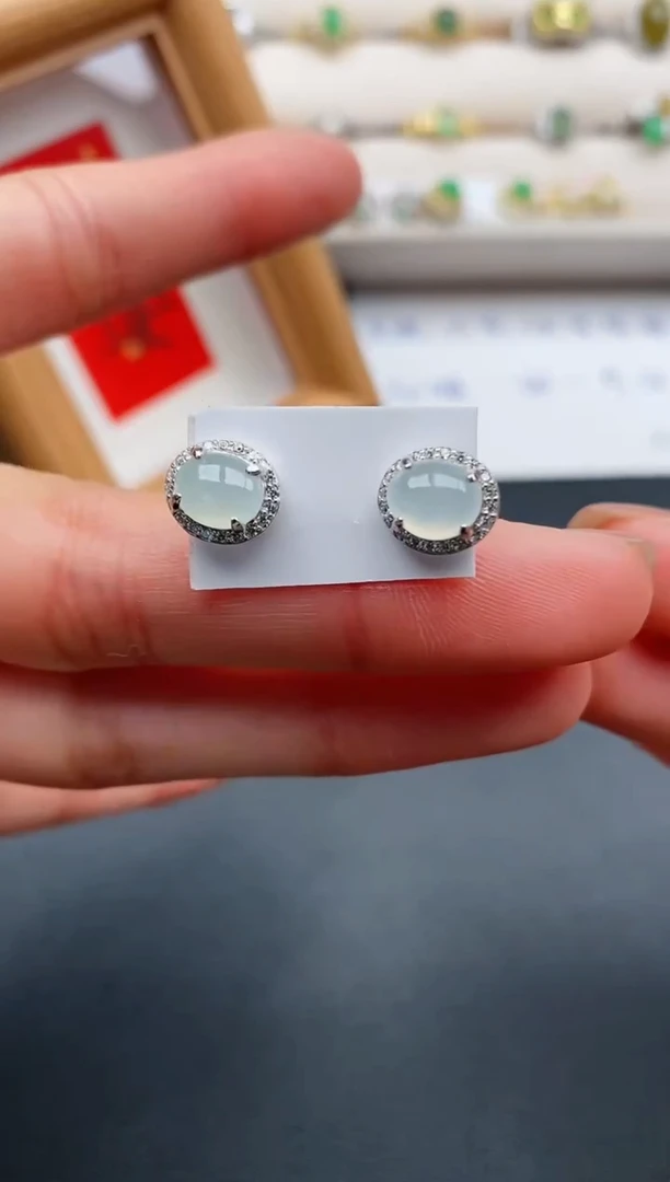 银S925镶嵌戒指翡翠缅甸天然A货翡翠22  7-8