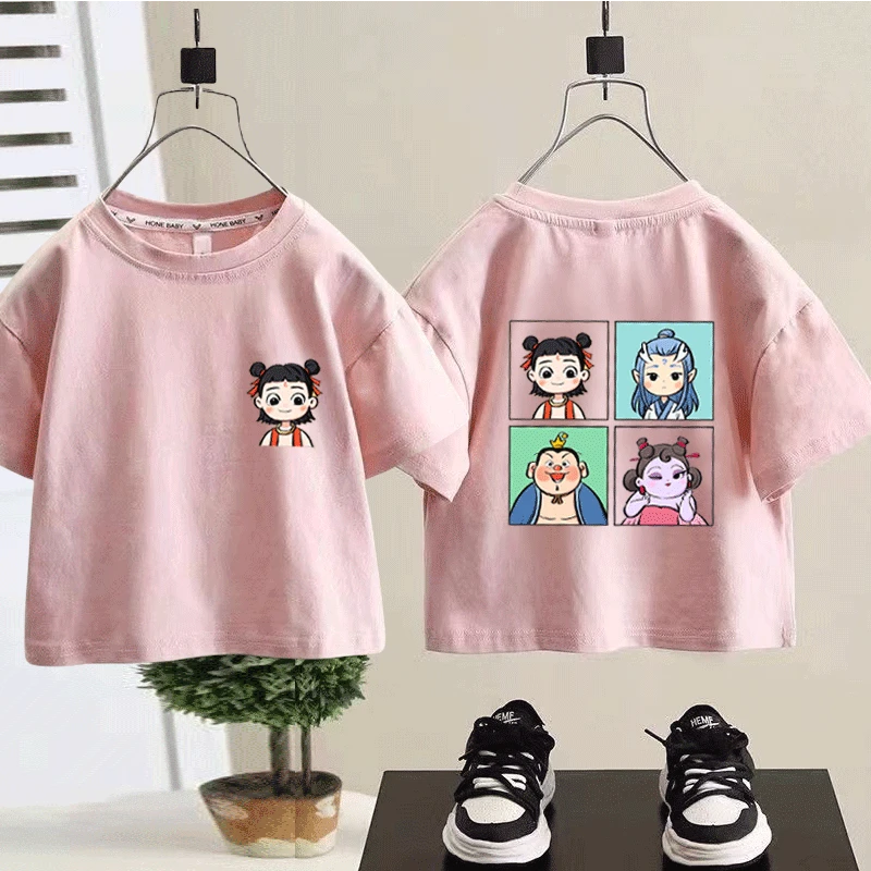 新款纯棉短袖T恤夏季新款男儿童可爱哪吒中小童卡通洋气宝宝半袖t